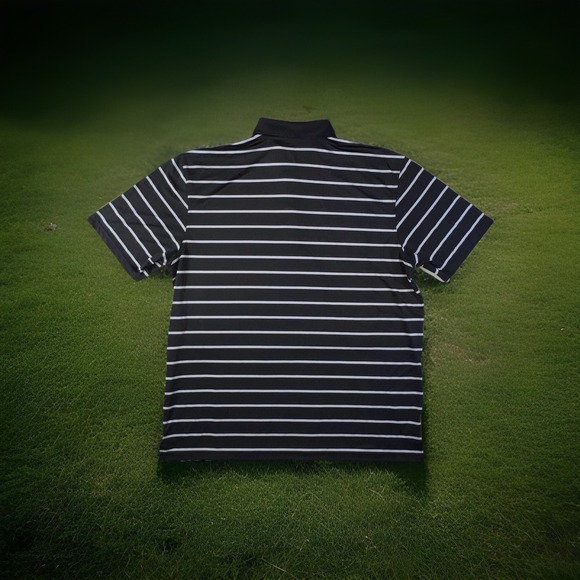 PGA Tour Golf Polo Men's Large Black With White Stripes Performance Short Sleeve - Picture 2 of 12